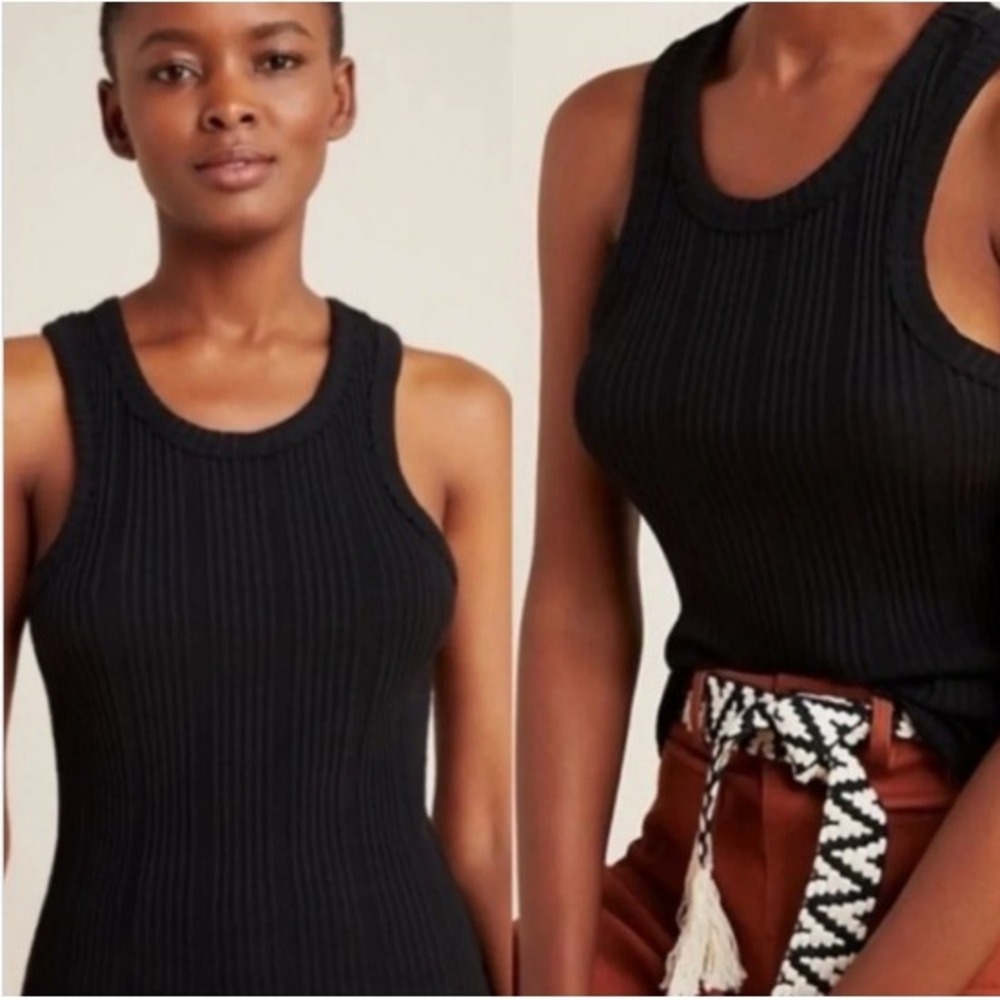 Anthropologie Black Ribbed Knit Tank Top Racerback Cotton Sleeveless Small